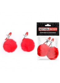 Зажимы для сосков с красным пушком - Notabu - купить с доставкой в Пензе