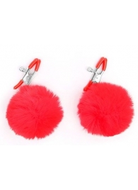 Зажимы для сосков с красным пушком - Notabu - купить с доставкой в Пензе