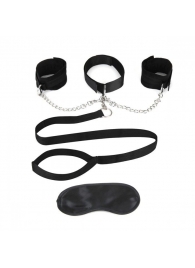 Чёрный ошейник с наручниками и поводком Collar Cuffs   Leash Set - Lux Fetish - купить с доставкой в Пензе