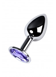 Серебристая конусовидная анальная пробка с фиолетовым кристаллом - 7 см. - ToyFa - купить с доставкой в Пензе