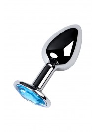 Серебристая конусовидная анальная пробка с голубым кристаллом - 7 см. - ToyFa - купить с доставкой в Пензе