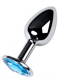 Серебристая конусовидная анальная пробка с голубым кристаллом - 7 см. - ToyFa - купить с доставкой в Пензе