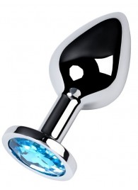 Серебристая конусовидная анальная пробка с голубым кристаллом - 8 см. - ToyFa - купить с доставкой в Пензе