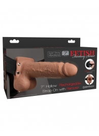 Кофейный перезаряжаемый вибрострапон 7  Hollow Rechargeable Strap-on with Balls - 20,3 см. - Pipedream - купить с доставкой в Пензе