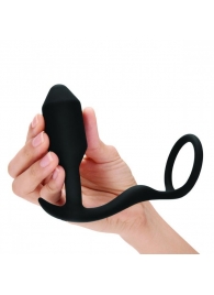 Черное эрекционное кольцо с анальным плагом Snug   Tug - b-Vibe - в Пензе купить с доставкой