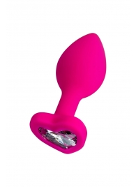 Розовая анальная втулка Diamond Heart с прозрачным кристаллом - 7 см. - ToyFa - купить с доставкой в Пензе