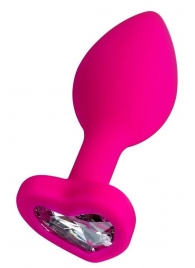 Розовая анальная втулка Diamond Heart с прозрачным кристаллом - 7 см. - ToyFa - купить с доставкой в Пензе