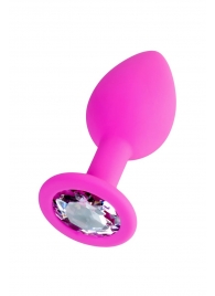 Розовая анальная втулка Brilliant с прозрачным кристаллом - 7 см. - ToyFa - купить с доставкой в Пензе