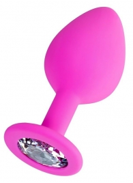 Розовая анальная втулка Brilliant с прозрачным кристаллом - 8 см. - ToyFa - купить с доставкой в Пензе