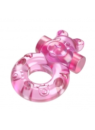Розовое эрекционное виброкольцо на пенис Pink Bear - Baile - в Пензе купить с доставкой