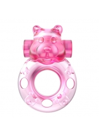 Розовое эрекционное виброкольцо на пенис Pink Bear - Baile - в Пензе купить с доставкой