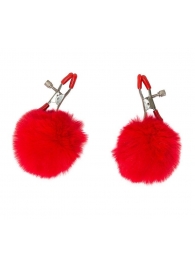 Зажимы на соски Angelic с красными меховыми шариками - Lola Games - купить с доставкой в Пензе