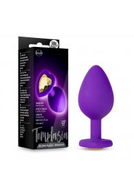 Фиолетовая анальная пробка Bling Plug Medium с золотистым стразом - 8,3 см. - Blush Novelties - купить с доставкой в Пензе