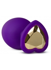 Фиолетовая анальная пробка Bling Plug Large с золотистым стразом - 9,5 см. - Blush Novelties - купить с доставкой в Пензе