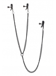 Черные зажимы на соски и клитор на цепочке DELUXE NIPPLE   CLIT CLAMPS - Dream Toys - купить с доставкой в Пензе