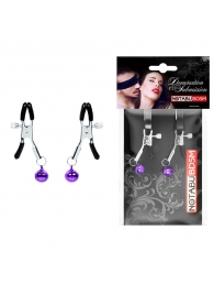 Оригинальные зажимы на соски с фиолетовыми шариками - Notabu - купить с доставкой в Пензе