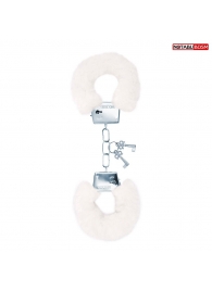 Белые меховые наручники на сцепке с ключиками - Notabu - купить с доставкой в Пензе