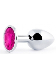Серебристая анальная пробка с малиновым кристаллом - 7,2 см. - Anal Jewelry Plug - купить с доставкой в Пензе