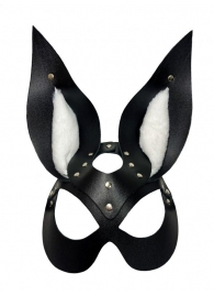 Черная маска зайки с белым мехом на ушках Miss Bunny - БДСМ Арсенал - купить с доставкой в Пензе