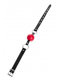 Красный кляп-шар на черных ремешках - ToyFa - купить с доставкой в Пензе