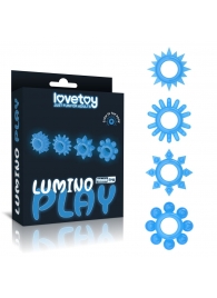 Набор из 4 голубых, светящихся в темноте эрекционных колец Lumino Play - Lovetoy - в Пензе купить с доставкой
