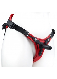 Красно-черный женский пояс с 2 способами крепления насадок и вагинальной пробкой - LOVETOY (А-Полимер) - купить с доставкой в Пензе