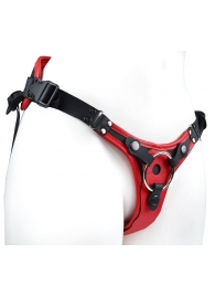 Красно-черный женский пояс с 2 способами крепления насадок и вагинальной пробкой - LOVETOY (А-Полимер) - купить с доставкой в Пензе