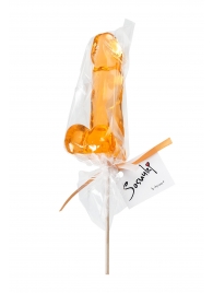 Оранжевый леденец в форме пениса со вкусом аморетто - Sosuчki - купить с доставкой в Пензе