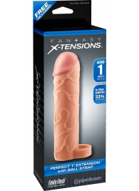 Телесная насадка с кольцом Perfect 1 Extension with Ball Strap - 17 см. - Pipedream - в Пензе купить с доставкой