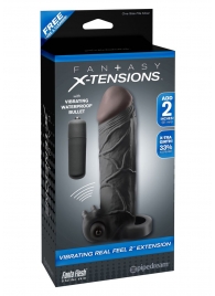 Чёрная вибронасадка с кольцом Vibrating Real Feel 2 Extension - 16 см. - Pipedream - в Пензе купить с доставкой