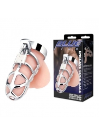 Серебристая металлическая клетка для члена с замком Enslave Cock Cage - BlueLine - купить с доставкой в Пензе
