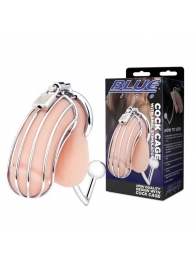 Серебристая металлическая клетка с анальным стимулятором Cock Cage - BlueLine - купить с доставкой в Пензе