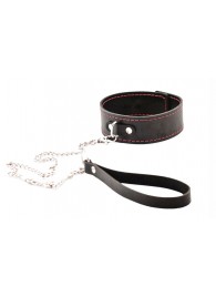 Черный широкий ошейник с красной строчкой и поводком - Crazy Handmade - купить с доставкой в Пензе