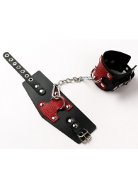Черные кожаные оковы с красными вставками - Crazy Handmade - купить с доставкой в Пензе