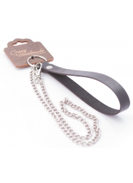 Серебристый металлический поводок с кожаной черной ручкой - 80 см. - Crazy Handmade - купить с доставкой в Пензе