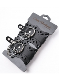 Ажурные наручники из черной кожи - Crazy Handmade - купить с доставкой в Пензе