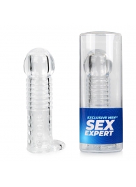 Прозрачная рельефная насадка-реалистик с петлей для мошонки - 13,5 см. - Sex Expert - в Пензе купить с доставкой