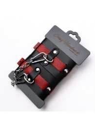 Черно-красные кожаные наручники на металлической сцепке - Crazy Handmade - купить с доставкой в Пензе