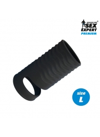 Черная открытая насадка на пенис с кольцом для мошонки L-size - 8,5 см. - Sex Expert - в Пензе купить с доставкой