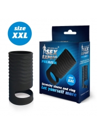 Черная открытая насадка на пенис с кольцом для мошонки XXL-size - 9,4 см. - Sex Expert - в Пензе купить с доставкой