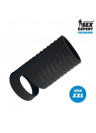 Черная открытая насадка на пенис с кольцом для мошонки XXL-size - 9,4 см. - Sex Expert - в Пензе купить с доставкой