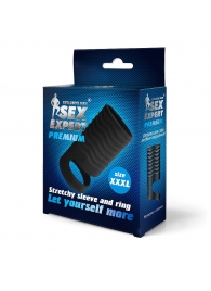 Черная открытая насадка на пенис с кольцом для мошонки XXXL-size - 9,9 см. - Sex Expert - в Пензе купить с доставкой