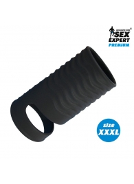 Черная открытая насадка на пенис с кольцом для мошонки XXXL-size - 9,9 см. - Sex Expert - в Пензе купить с доставкой
