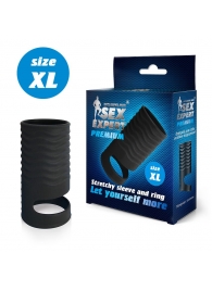 Черная открытая насадка на пенис с кольцом для мошонки XL-size - 8,9 см. - Sex Expert - в Пензе купить с доставкой