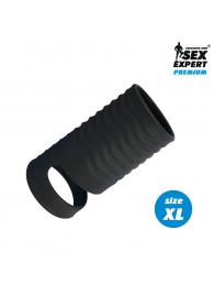 Черная открытая насадка на пенис с кольцом для мошонки XL-size - 8,9 см. - Sex Expert - в Пензе купить с доставкой