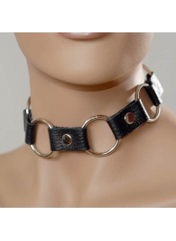 Кожаный черный ошейник с кольцами - Sitabella - купить с доставкой в Пензе