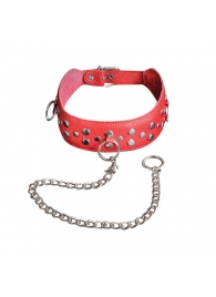 Красный кожаный ошейник с карабином и поводком - Sitabella - купить с доставкой в Пензе