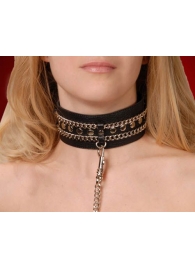 Чёрный ошейник с цепочками и поводком - Sitabella - купить с доставкой в Пензе