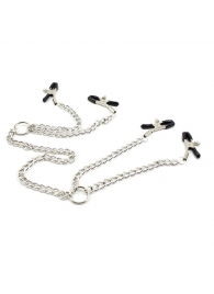 Серебристые зажимы для сосков и половых губ на тонкой цепочке - Notabu - купить с доставкой в Пензе