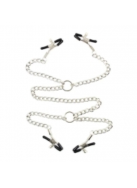 Серебристые зажимы для сосков и половых губ на тонкой цепочке - Notabu - купить с доставкой в Пензе